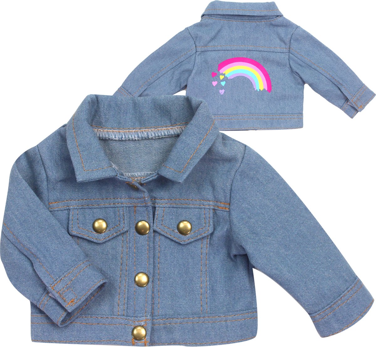 Sophias Teamson by Kids Jeansjack met regenboog-afbeelding voor 18-inch Pop, blauw